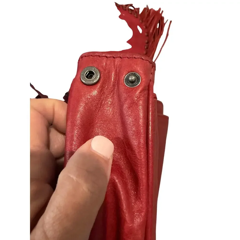 Patricia Nash Karisa Leather Whipstitch Saddle Bag Berry Red Tassels